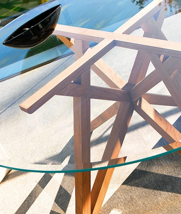 mobilier de jardin table verre teck